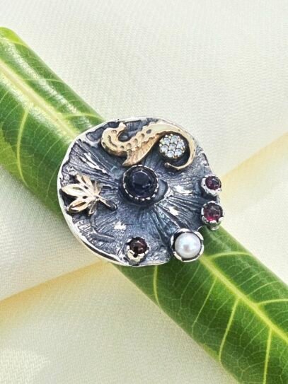 Sea Horse Ring-Black Obsidian & Copper - Image 3