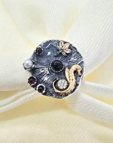 Sea Horse Ring-Black Obsidian & Copper - Image 4