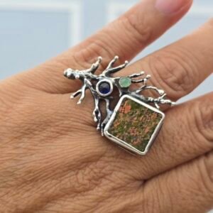 Unakite Stone Free Size Ring