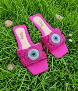 Fuchsia Evil Eye Flat Sandal Front Side View