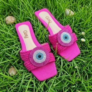 Fuchsia Evil Eye Flat Sandal Front Side View